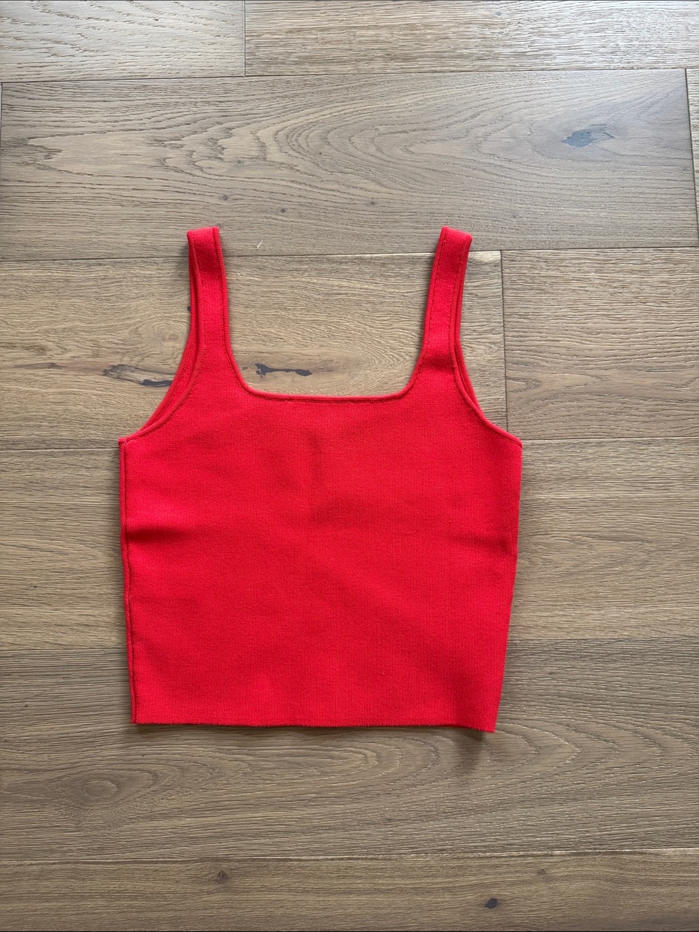 Zara Bright Red Ribbed Square-Neck Tank - Picture 2 of 2